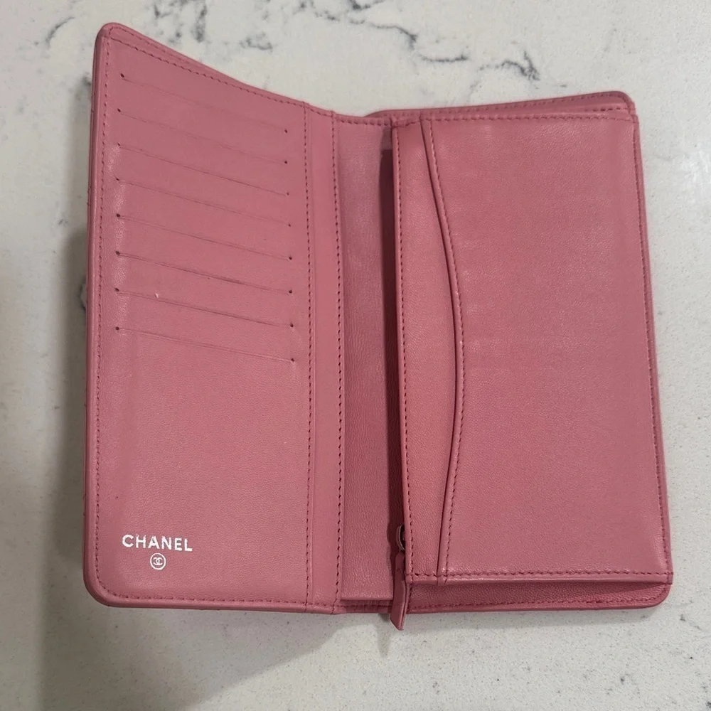 Chanel Pink Quilted Leather Wallet